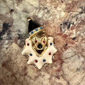 Vintage GERRY'S Signed Holiday Christmas Enamel & Rhinestones Clown Brooch Pin